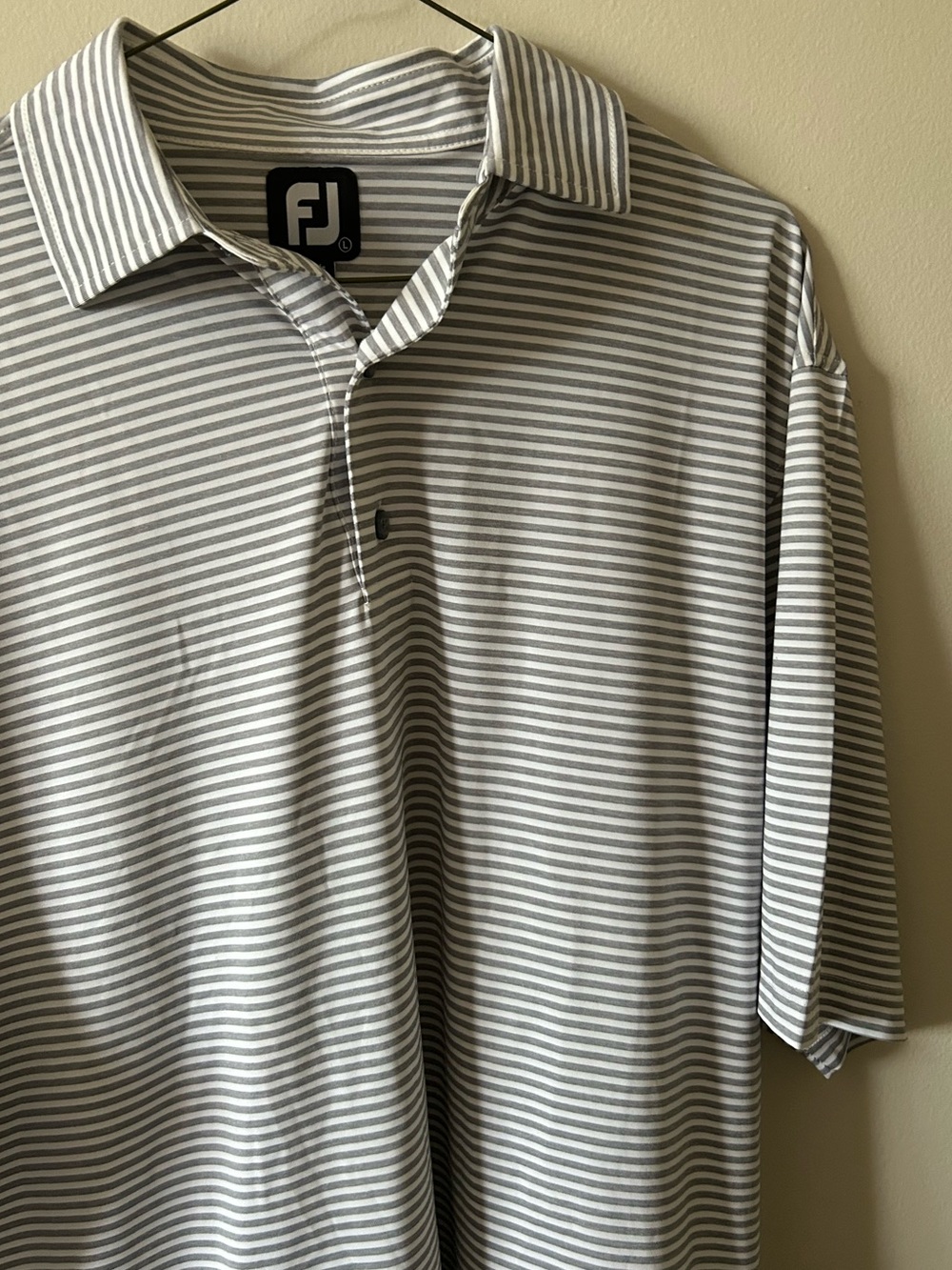 FootJoy Men's Light Gray & White Narrow Stripe Performance Polo
